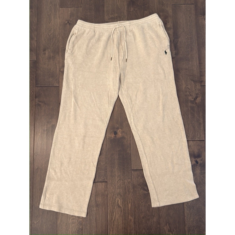 Vintage Y2K Polo Ralph Lauren Tan Oatmeal Knit Sweatpants Mens Size XL Pony Logo